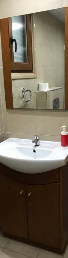 a bathroom with a sink and a mirror at Ithaki Phinikoudes Apartment No. 207 in Larnaka