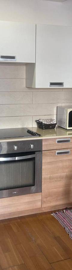 a kitchen with a refrigerator and a dishwasher and a microwave at Ithaki Phinikoudes Apartments No. 106 in Larnaka