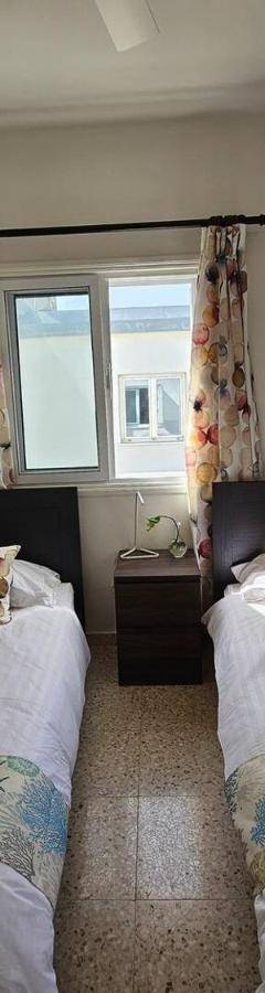 a bedroom with two twin beds with pillows on them at Ammos Beachfront Villa Paradise in Larnaca